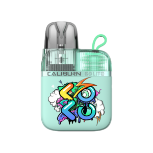The CALIBURN G3 LITE KOKO pod system in a sleek metallic finish showing its compact square design and transparent pod